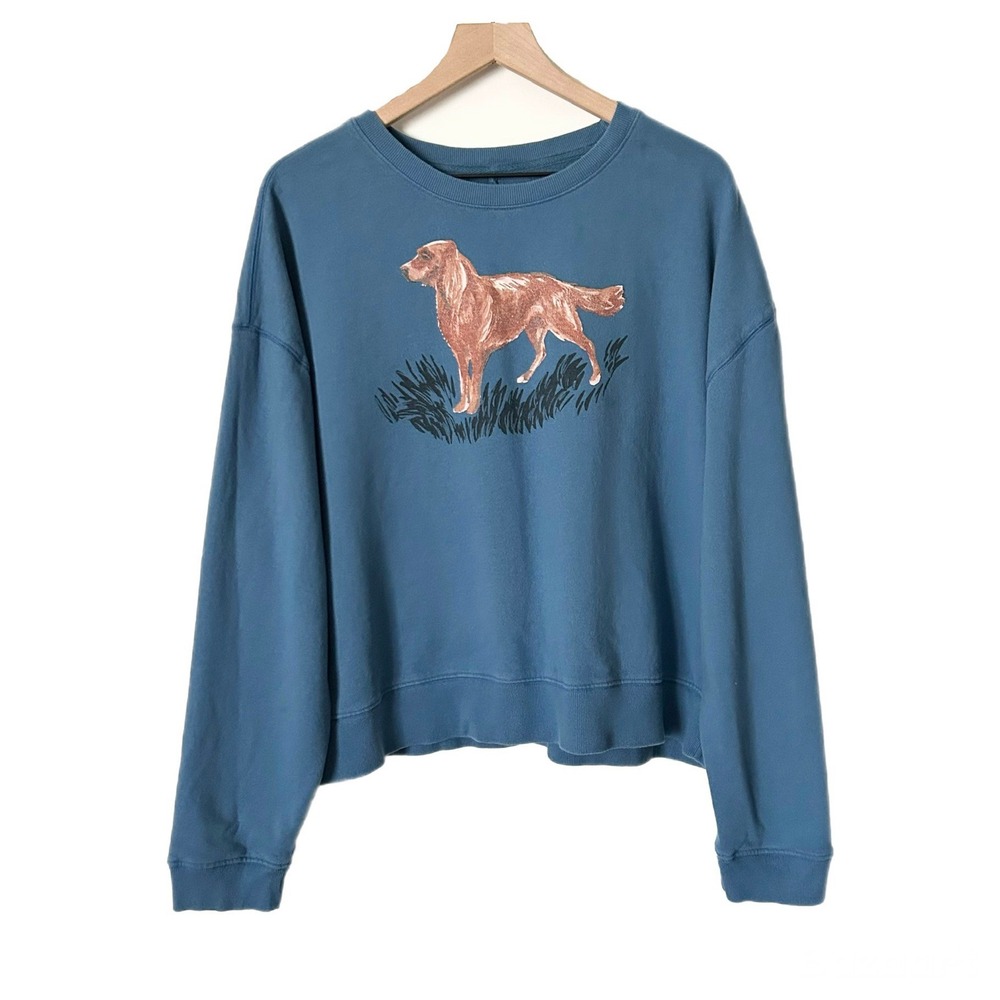 Maeve Anthropologie Graphic Dog Sweatshirt Pullover 100% Cotton Blue Size Medium